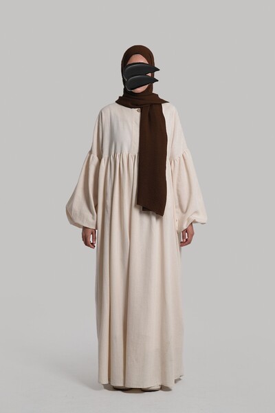 Emare Φόρεμα από βαμβακερό λινό με κουμπιά - Latte