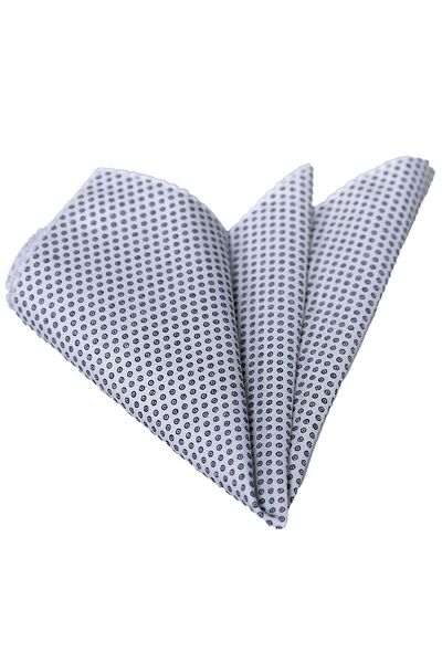 Exve Exclusive Black Circular Geometric Patterned 100% Cotton Pocket Collar Handkerchief on White