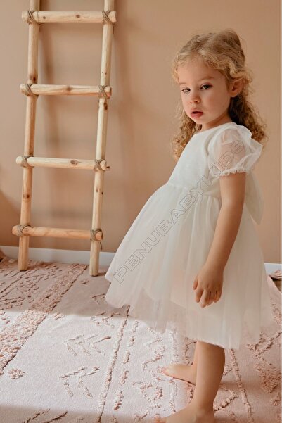 penu baby kids Beyaz Kısa Balon Tül Kol Altı Tütülü Kız Bebek Elbise - Cinderella