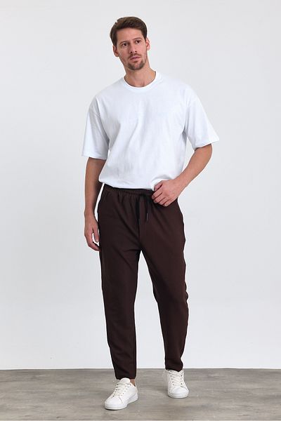 COMBİNE MİCHAİL Ανδρικό παντελόνι Jogger - στάμπα, βαμβακερό, πίσω τσέπη, ελαστική μέση και κορδόνι, ΚΑΦΕ