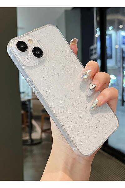 KVK PRİVACY Apple Iphone 15 Plus/14 Plus Uyumlu Şeffaf Kılıf Simli 2.0mm Darb...