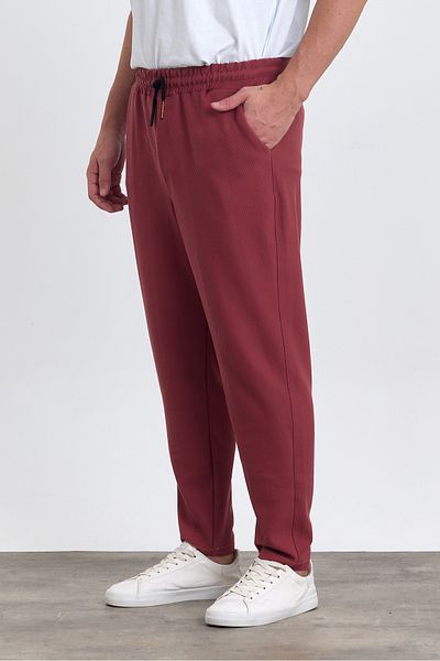 COMBİNE MİCHAİL Pantaloni de jogger din bumbac cu model lacos pentru bărbați, cu talie elastică și șnur, roșu claret