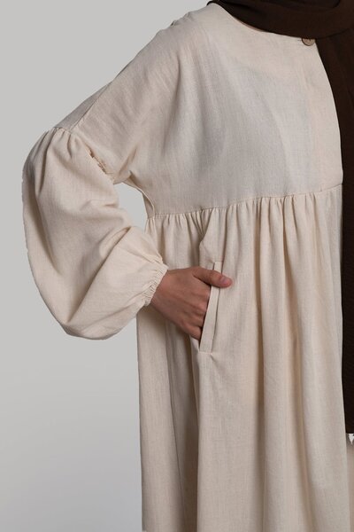 Emare Φόρεμα από βαμβακερό λινό με κουμπιά - Latte