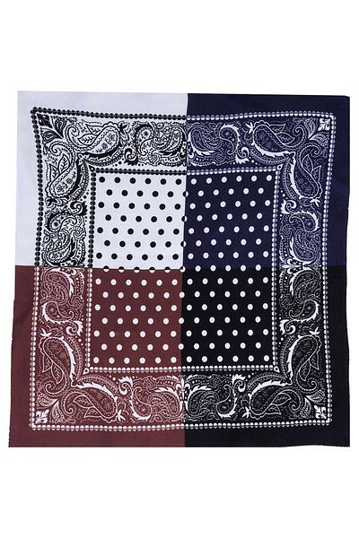 Exve Exclusive White Framed 4 in 1 Brown Navy Black White Polka Dot Pocket Collar Handkerchief