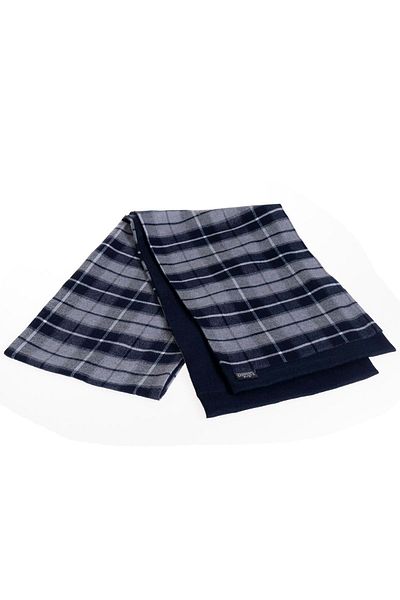 Exve Exclusive Γκρι Navy Blue Λευκό καρό κασκόλ διπλής όψης