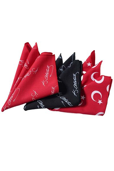Exve Exclusive مجموعة مكونة من 3 مناديل مبللة ذات طية صدر السترة باللون الأحمر والأسود بتوقيع Türkiye Crescent Star Flag وMustafa Kemal Atatürk