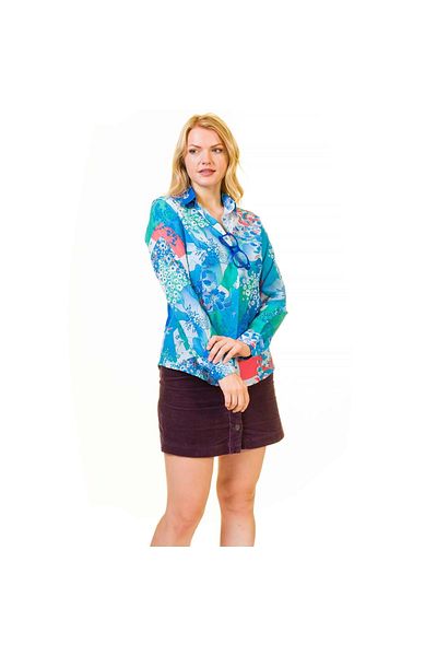 Exve Exclusive Cămașă de damă cu imprimeu albastru alb cu model floral