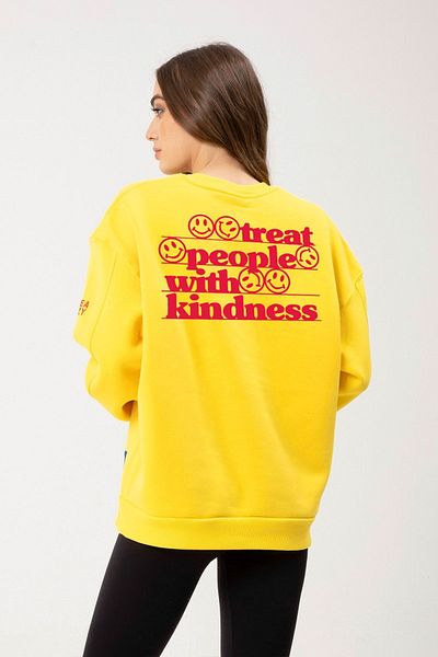 Eazy Co Eazy Treat People Oversize Unisex Κίτρινο Ποδηλατικό Φούτερ με λαιμόκοψη