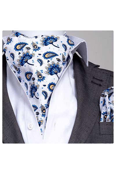 Exve Exclusive Set de batiste pentru bărbați, alb, albastru, cu model Paisley