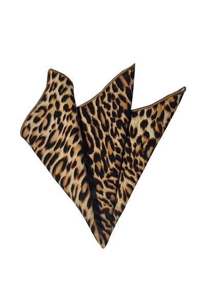 Exve Exclusive Brown Beige Black Leopard Pattern Viscose Pocket Collar Handkerchief