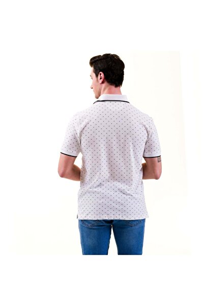 Exve Exclusive Геометричний візерунок комір комір рукав детальний комір поло з коротким рукавом бавовняні тонкі облягаючі шорти в білому кольорі