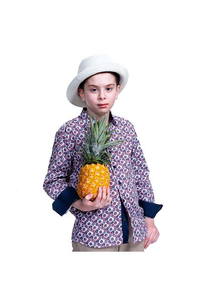 Exve Exclusive Παιδικό πουκάμισο με στάμπα κόκκινο Navy Blue Melted Polka Dot