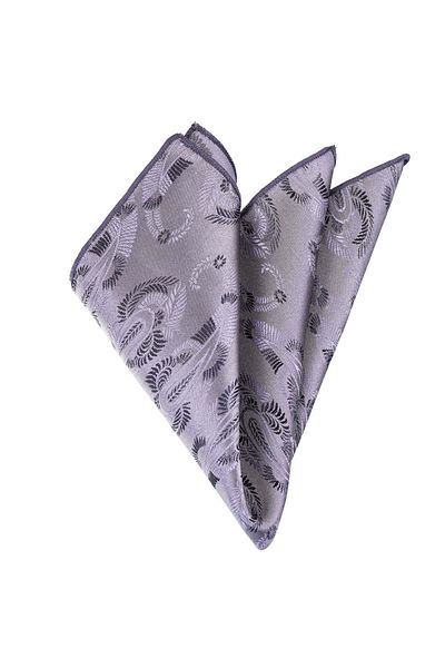 Exve Exclusive Gray Silver Shawl Pattern Jacquard Satin Woven Pocket Collar Handkerchief