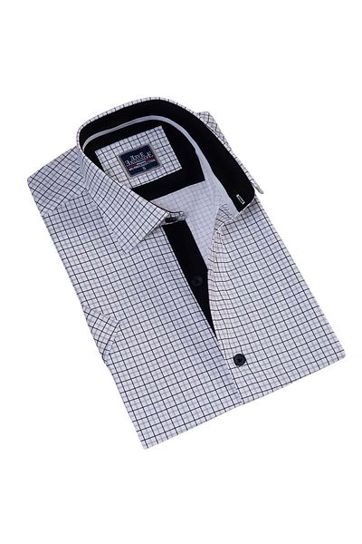 Exve Exclusive Бяла черна карирана дишаща риза с къс ръкав Slim Fit