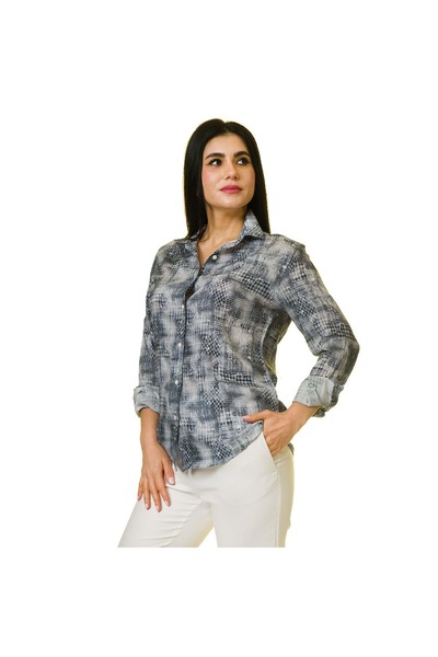 Exve Exclusive Жіноча сорочка з сірим синім принтом