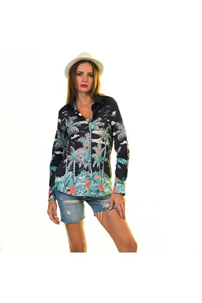 Exve Exclusive Синьо-бірюзова сорочка з гавайським візерунком для жінок