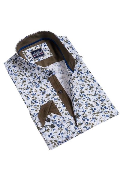 Exve Exclusive Мъжка риза Slim Fit в бяло-синьо, каки, ​​саксофонно-синя