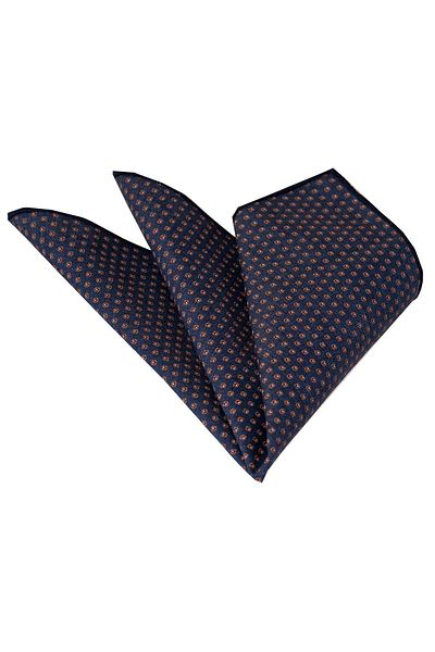 Exve Exclusive Cotton Collar Pocket Handkerchief with Brown Pattern Printed on Navy Blue