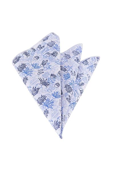 Exve Exclusive Alb Albastru Bleumarin Bumbac Imprimat Accesoriu Barbat Buzunar Guler Batista