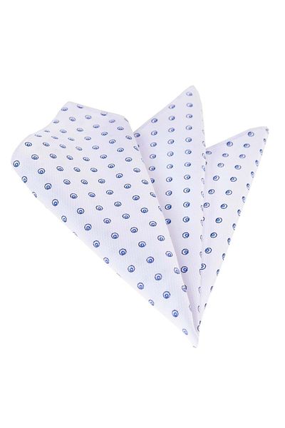 Exve Exclusive Alb Albastru Bumbac în formă geometrică Dobby Accesoriu pentru bărbați Batista cu guler de buzunar
