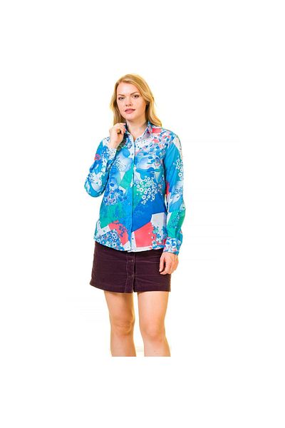 Exve Exclusive Cămașă de damă cu imprimeu albastru alb cu model floral