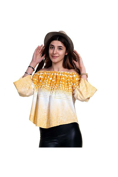 Exve Exclusive Yellow Polka Dot Special Cut Women's Off Shoulder Blouse