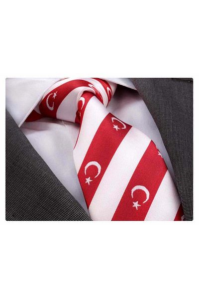 Exve Exclusive Red White Crescent Star Türkiye Flag Tie