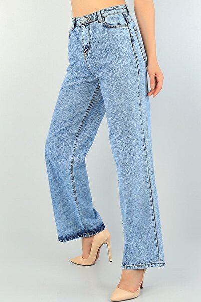 mooishan Pantaloni largi de damă cu șal de zăpadă, blugi de damă Palazzo, blu...