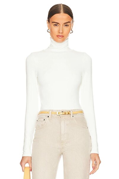 By Kul Design Body alb cu gât dublu din jerseu alb pentru femei