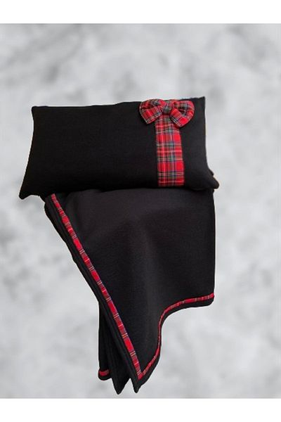 eflin Home Textile Fleece Blanket Single Size 150x220 Single Pillow with Black Ribbon