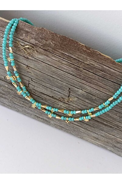 PAMES Mavi Turkuaz Taşlı Charm Kolye