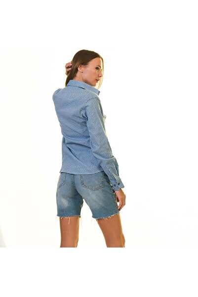 Exve Exclusive Синьо-синя бавовняна сорочка з принтом для жінок