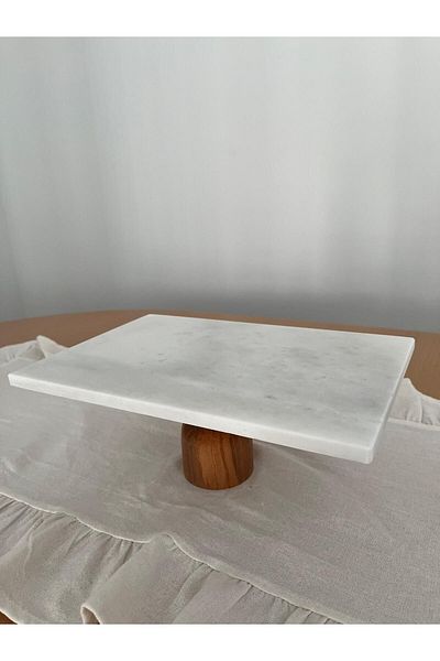 Mirilliahome Marble and Wooden Standing Presentation Holder - Standing Presentation Plate