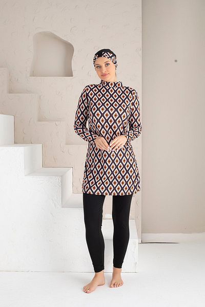 DONEX Patterned Lycra Tights Full Covered Hijab Swimsuit 1225