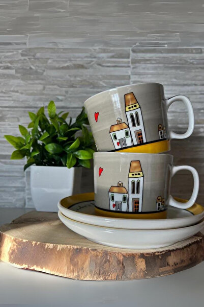 Egan Italy Le Casette 2'li Çay Fincanı Seti 340 ml Sarı