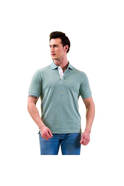 Exve Exclusive Πράσινο μπλουζάκι πόλο με λαιμόκοψη και κοντό μανίκι βαμβακερό λεπτό μπλουζάκι με λευκές πουά