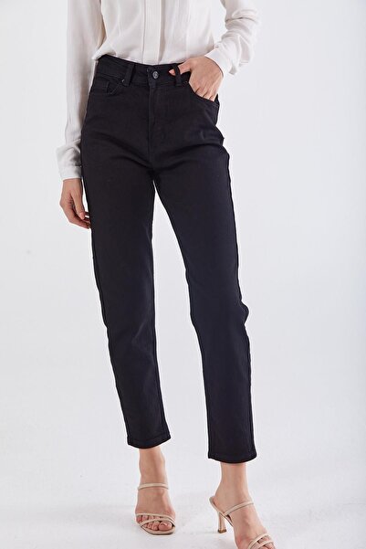 mooishan Elenora Black Colorfast Mom Jean Black cu talie înaltă