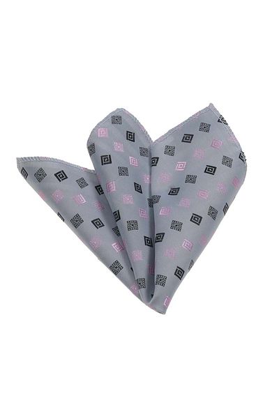 Exve Exclusive Gray Pink Checkered Collar Pocket Handkerchief
