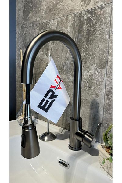 Ervu Yapı Anthracite Spiral Kitchen Sink Faucet (Hot Cold Inlet, Brass Material) 5 Years Warranty