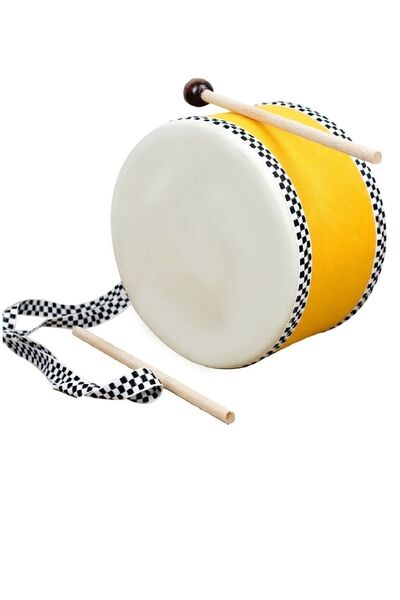 AyasEğiticiOyuncak Çocuk Müzik Aleti Deri Ahşap Tokmaklı Sarı Davul