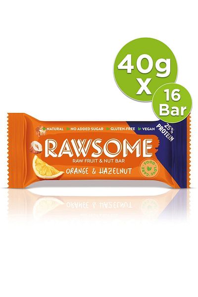 Rawsome Gluten Free Vegan High Protein Bar with Orange and Hazelnut - 40g x 16 Pieces