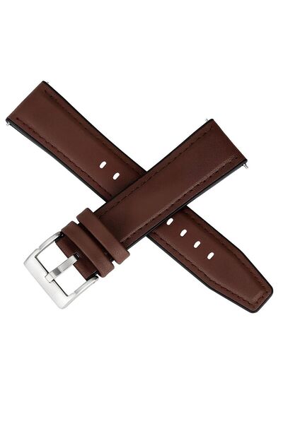onlinekordon Me3105 Brown Genuine Leather - Silicone Coated Watch Band Strap ...