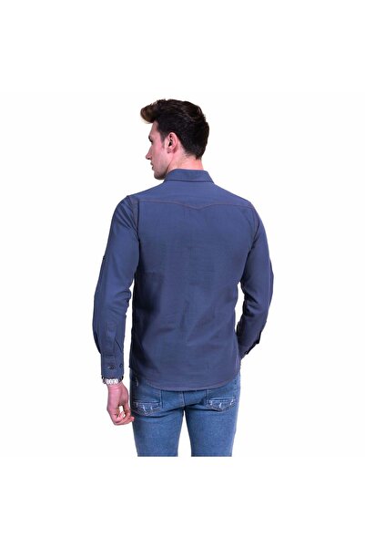 Exve Exclusive Синя джинсова сорочка з кишенями, зшита в стилі вестерн, з вузьким кроєм та кишенями