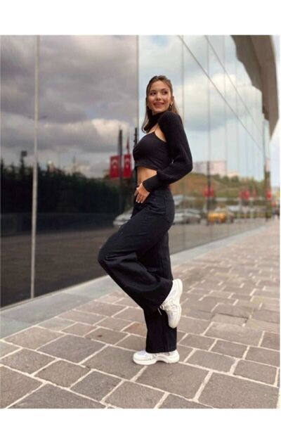 mooishan Ψηλόμεσο μαύρο γυναικείο φαρδύ τζιν, Φαρδιά μπατζάκια Μαύρο ψηλόμεσο...