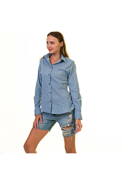 Exve Exclusive Синьо-синя бавовняна сорочка з принтом для жінок