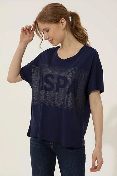 U.S. Polo Assn. Tricou de damă bleumarin cu decolteu triplu