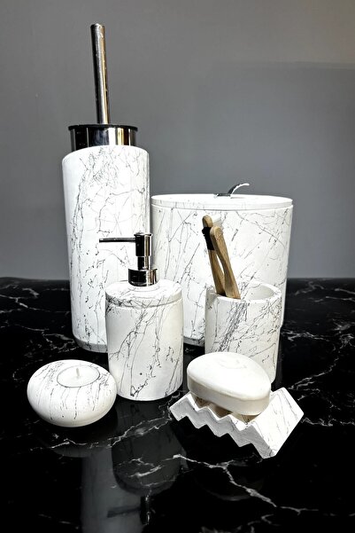 betonmall Σετ μπάνιου από σκυρόδεμα 8 τεμαχίων με μαρμάρινο σχέδιο Κάδος απορριμμάτων Τουαλέτα WC Διανομέας υγρού σαπουνιού Σετ αξεσουάρ θήκης οδοντόβουρτσας