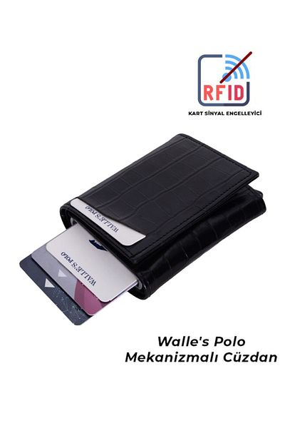 Walle's Polo Crocodile Automatic Aluminium Mechanism Rfid Protected Anti-Theft Money & Card Pollet