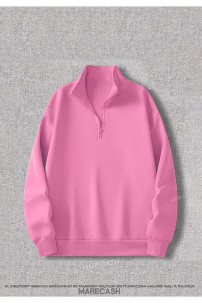 MARECASH 3 İplik Yarım Fermuarlı Dik Yaka Sweatshirt İçi Polarlı Kışlık unisex