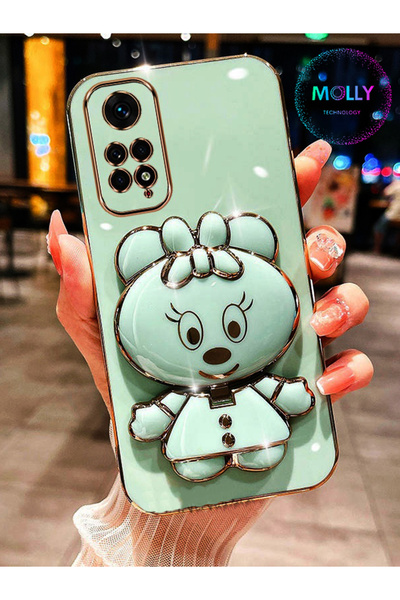 Molly Xiaomi Redmi NOTE 11 PRO İçin Su Yeşili Minnie Standlı Kenarları Gold D...